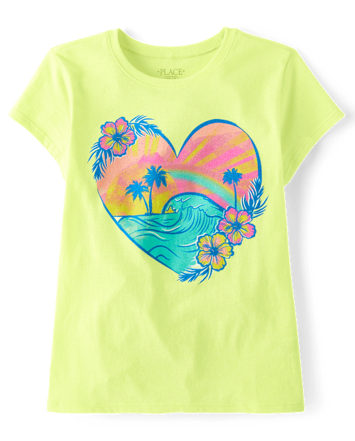 T-shirt graphique cœur tropical pour fille
