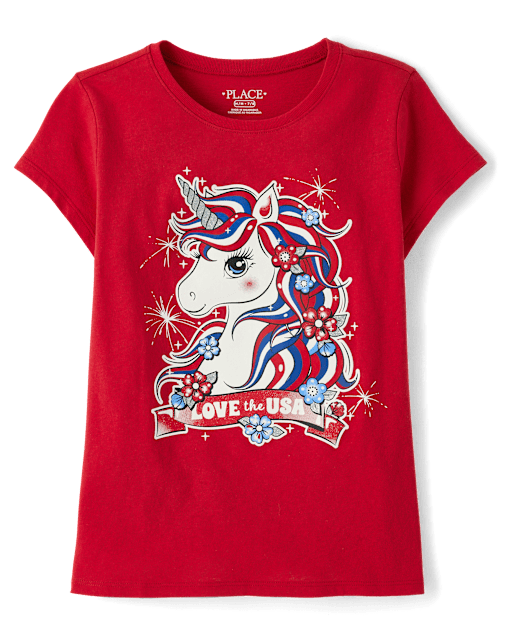 Girls American Unicorn Graphic Tee