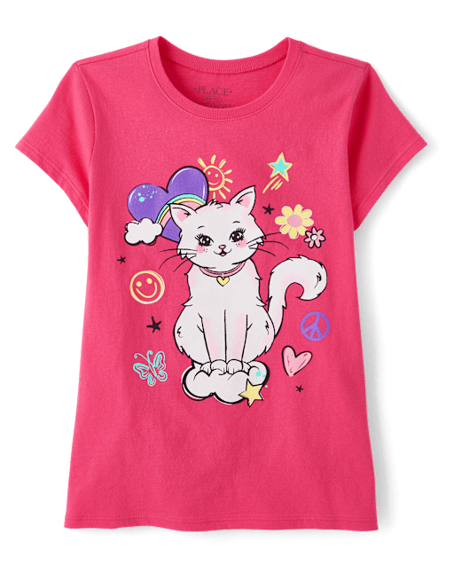 T-shirt graphique à motif de chat pour fille