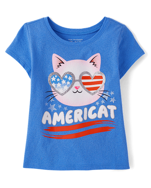Baby And Toddler Girls American Cat Graphic Tee