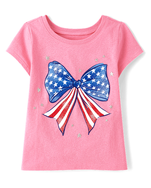 Baby And Toddler Girls American Flag Bow Graphic Tee