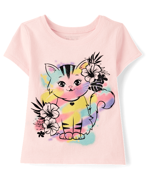 Baby And Toddler Girls Cat Graphic Tee