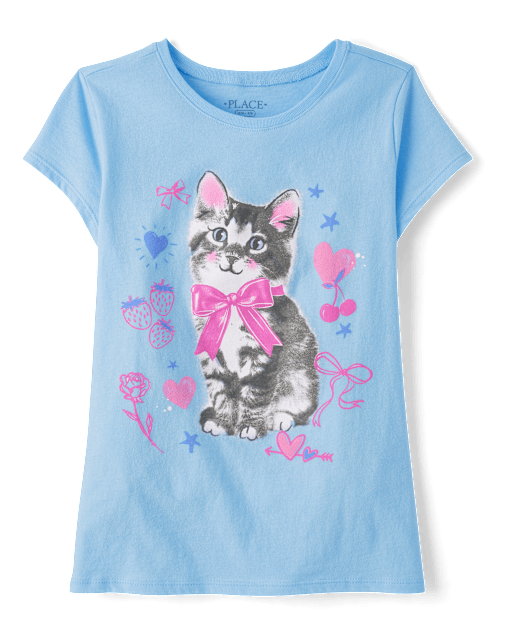 Girls Cat Bow Graphic Tee