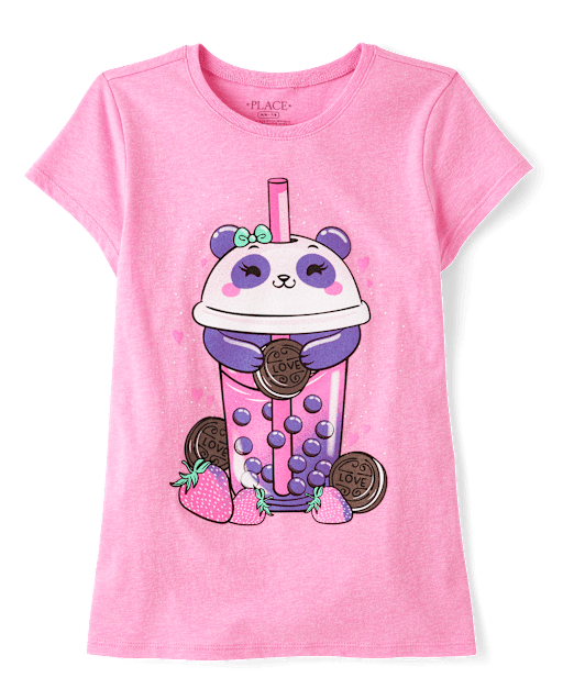 T-shirt graphique Panda Drink pour filles