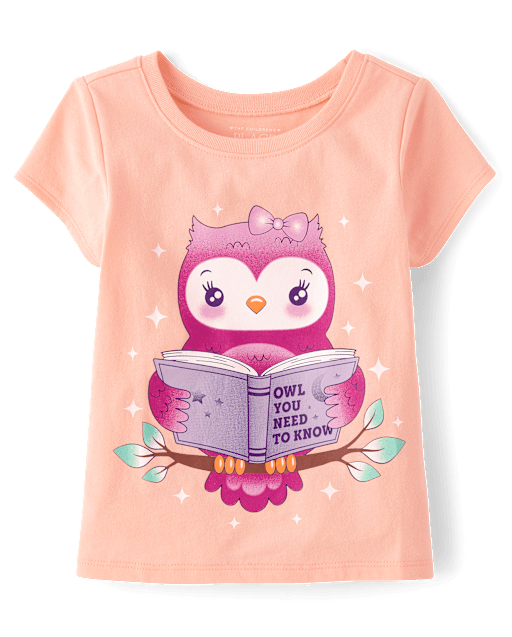 Baby And Toddler Girls Owl Reading Graphic Tee