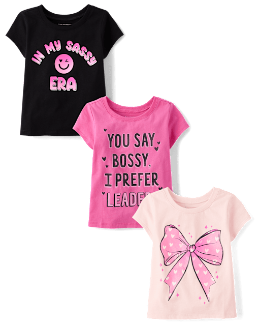 Lot de 3 t-shirts à imprimé nœud pour bébés et petites filles