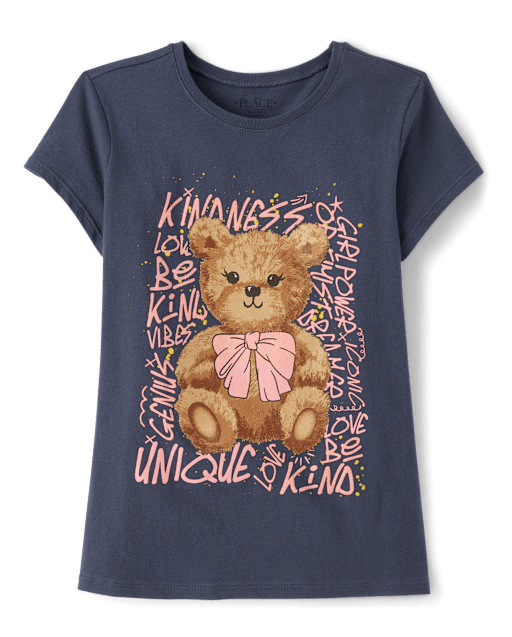 Girls Bear Positive Words Graphic Tee