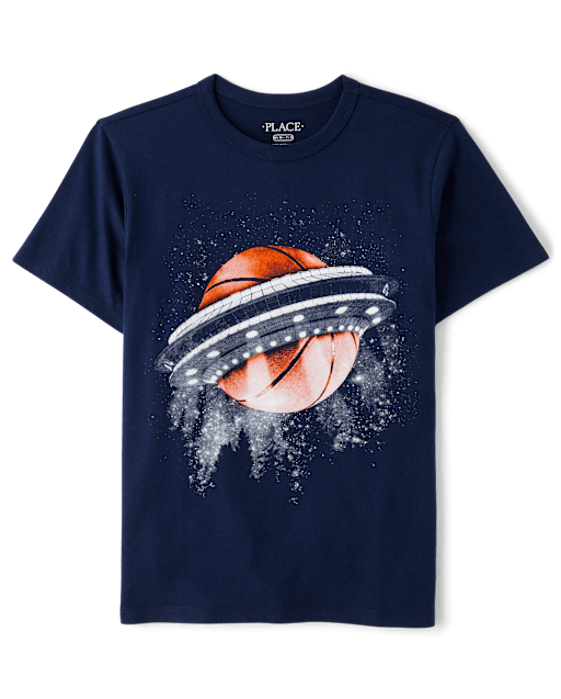 Boys Basketball Spaceship Graphic Tee