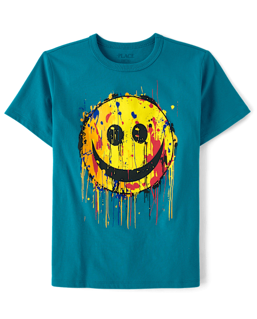 Kids Paint Drip Happy Face Graphic Tee