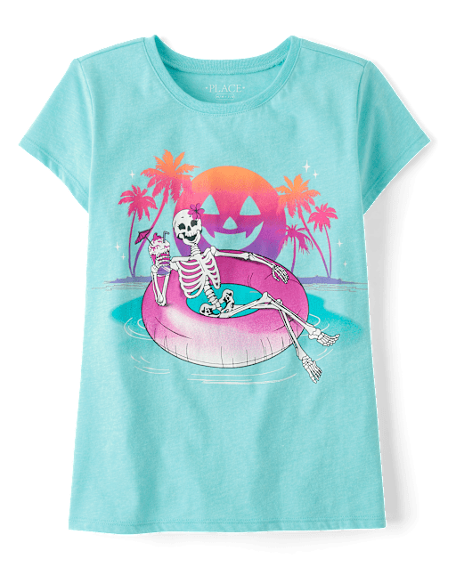 Girls Skeleton Pool Float Graphic Tee
