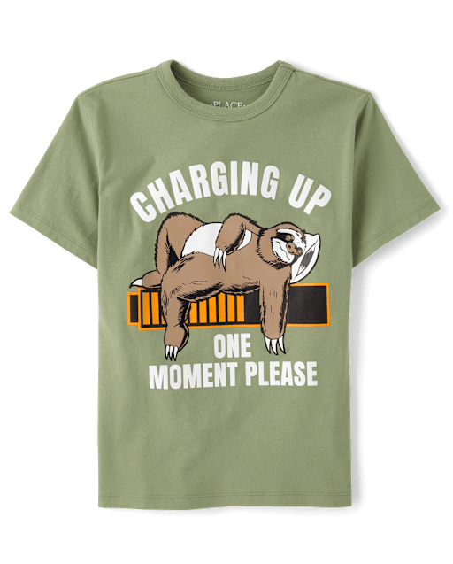 Boys Recharging Sloth Graphic Tee