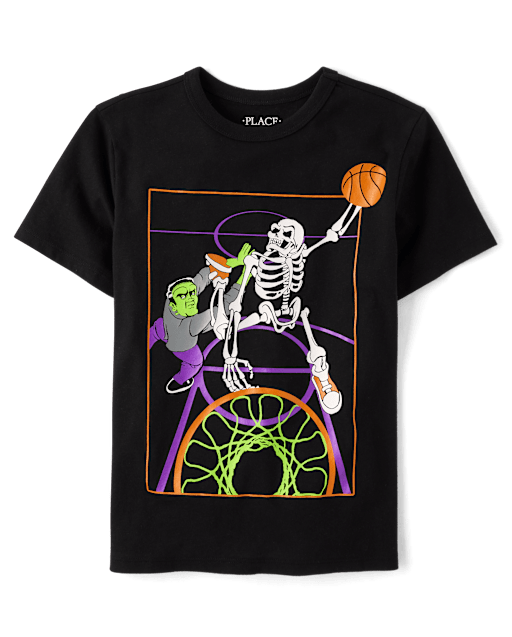 Boys Skeleton Basketball Player Graphic Tee
