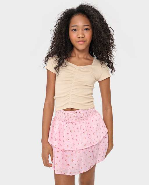 Girls Seamless Ribbed Ruched Top