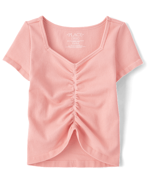 Girls Seamless Ribbed Ruched Top