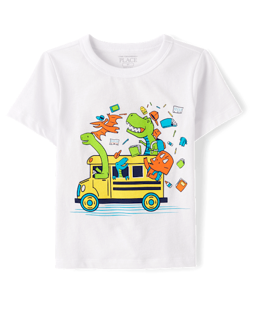 Toddler Boys Dino School Bus Graphic Tee