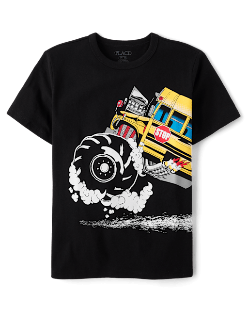 Boys Monster Truck School Bus Graphic Tee