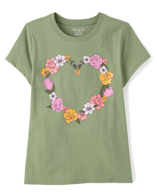 Girls Floral Heart Graphic Tee