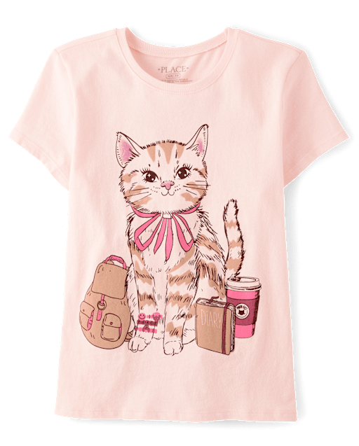 Girls Pink Cat Things Graphic Tee