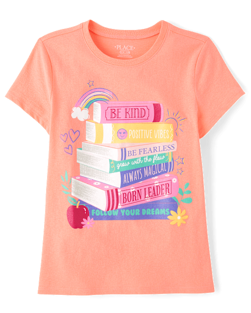 Girls Positive Book Stack Graphic Tee