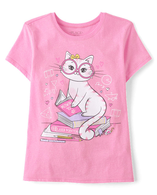 Girls Reading Cat Graphic Tee