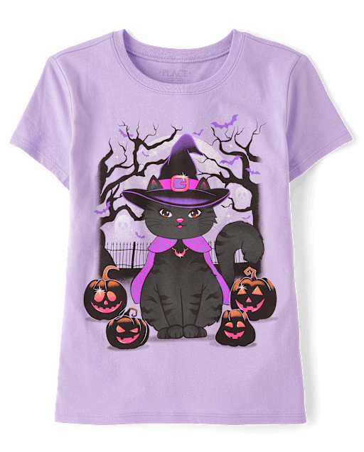 Girls Witch Cat Graphic Tee