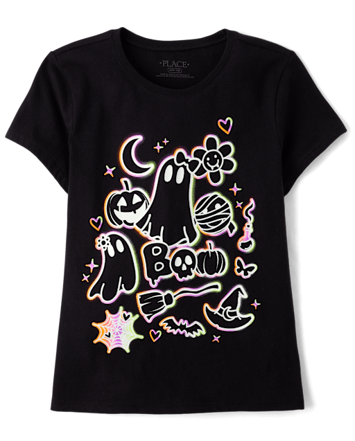 Girls Glow Halloween Doodles Graphic Tee