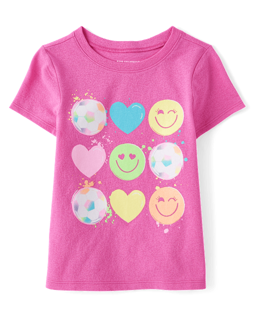 Baby And Toddler Girls Soccer Hearts Graphic Tee