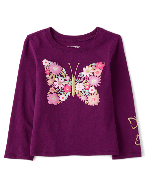 Baby And Toddler Girls Floral Butterfly Graphic Tee