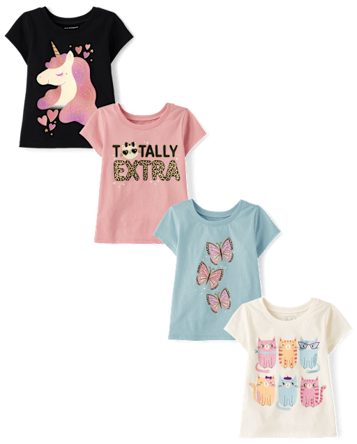 Baby And Toddler Girls Animal Graphic Tee 5-Pack