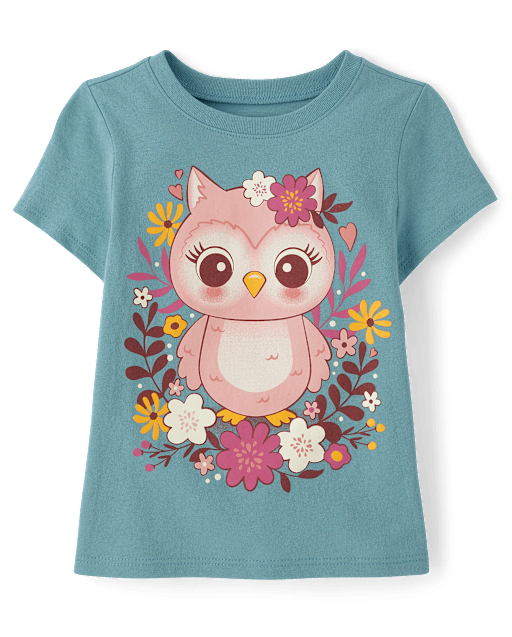 Toddler Girls Flower Owl Graphic Tee