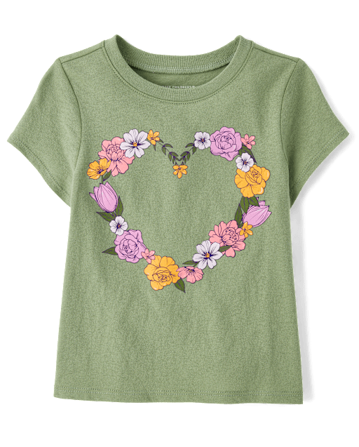 Toddler Girls Floral Heart  Graphic Tee