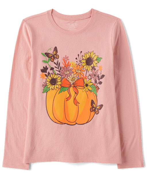 Girls Floral Pumpkin Graphic Tee