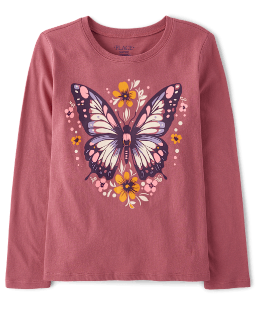 Girls Floral Butterfly Graphic Tee