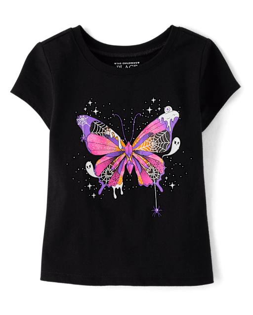 Baby And Toddler Girls Glow Butterfly Graphic Tee