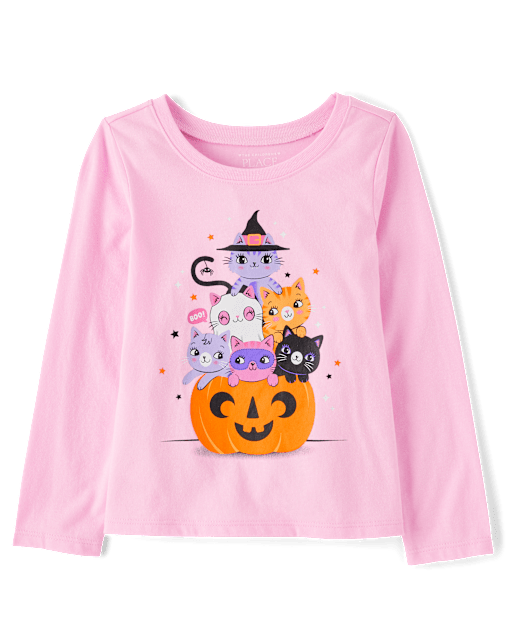 Baby And Toddler Girls Pumpkin Cats Graphic Tee