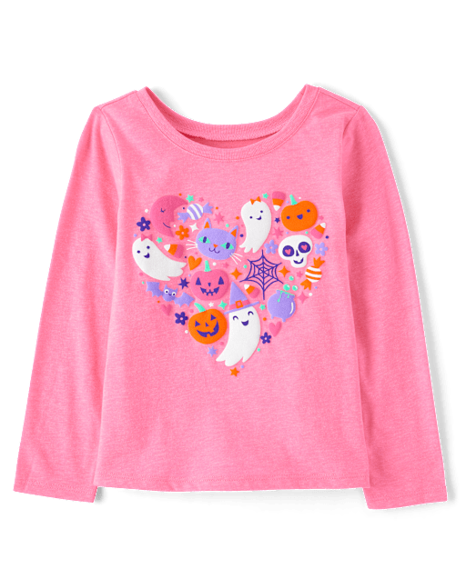 Baby And Toddler Girls Glow Halloween Doodles Graphic Tee