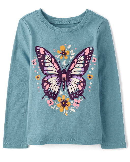 Baby And Toddler Girls Floral Butterfly Graphic Tee