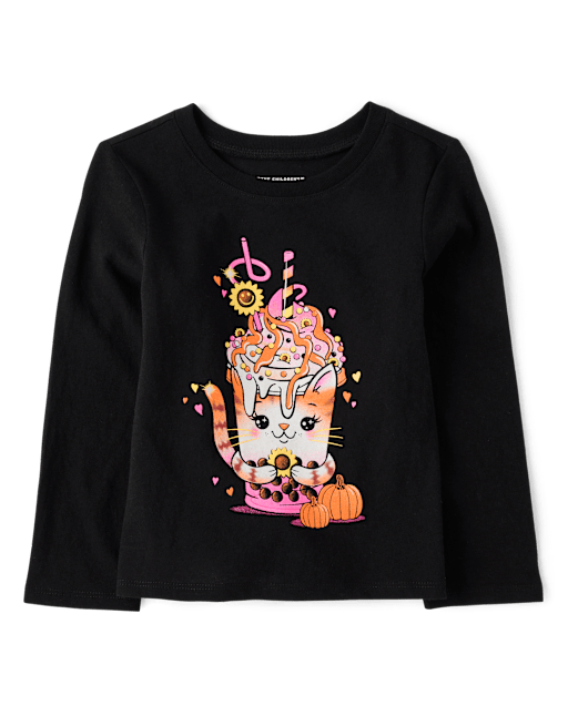 Baby And Toddler Girls Cat Drink Graphic Tee