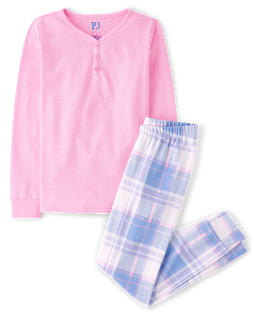 Pyjama Henley en coton à carreaux pour fille