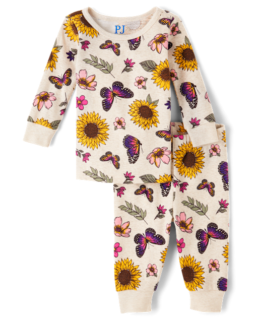 Baby And Toddler Girls Sunflower Snug Fit Cotton Pajamas