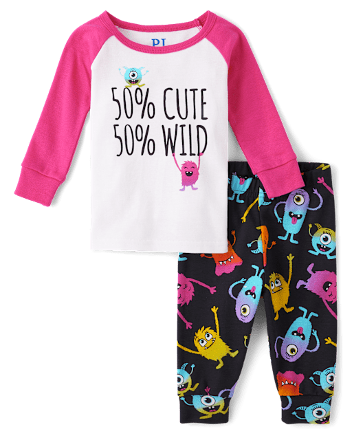 Pyjama en coton ajusté Monster pour petite fille