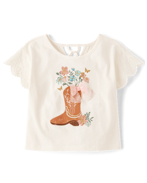 Girls Graphic Eyelet Top