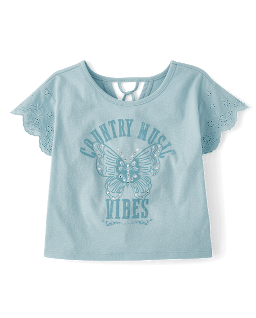 Girls Graphic Eyelet Top