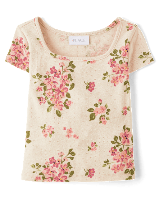 Girls Floral Pointelle Baby Tee