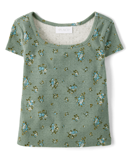 Girls Floral Pointelle Baby Tee
