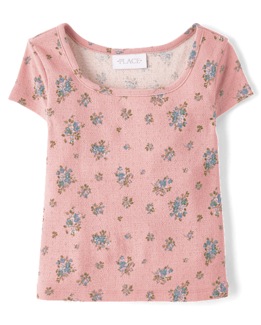 Girls Floral Pointelle Baby Tee