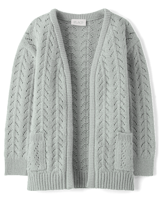 Girls Metallic Stitched Open Front Cardigan