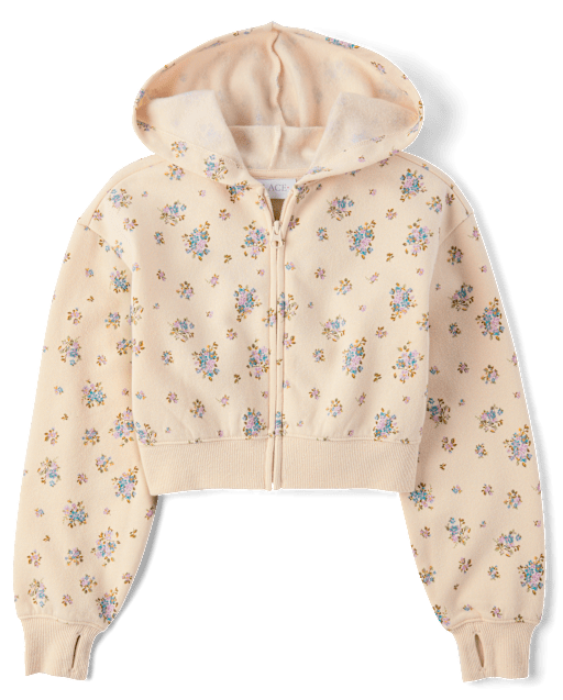 Girls Print Fleece Zip Up Hoodie