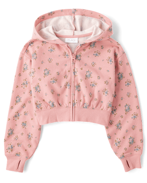 Sweat à capuche zippé en polaire imprimé pour fille