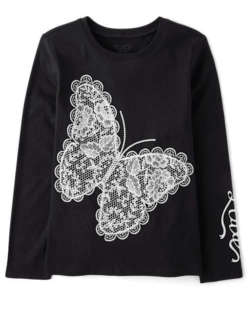 Girls Lace Butterfly Graphic Tee